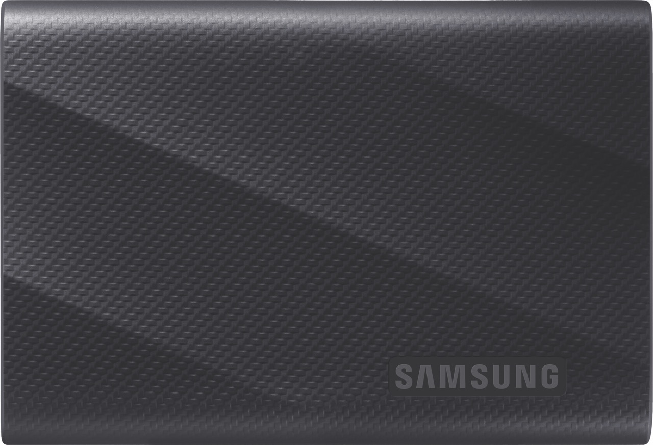 A black rectangle SSD card with Samsung in the bottom right corner