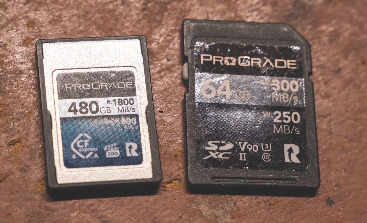 A Type A Iridium card sitting next to an SD card showing how the Type A (left) is smaller